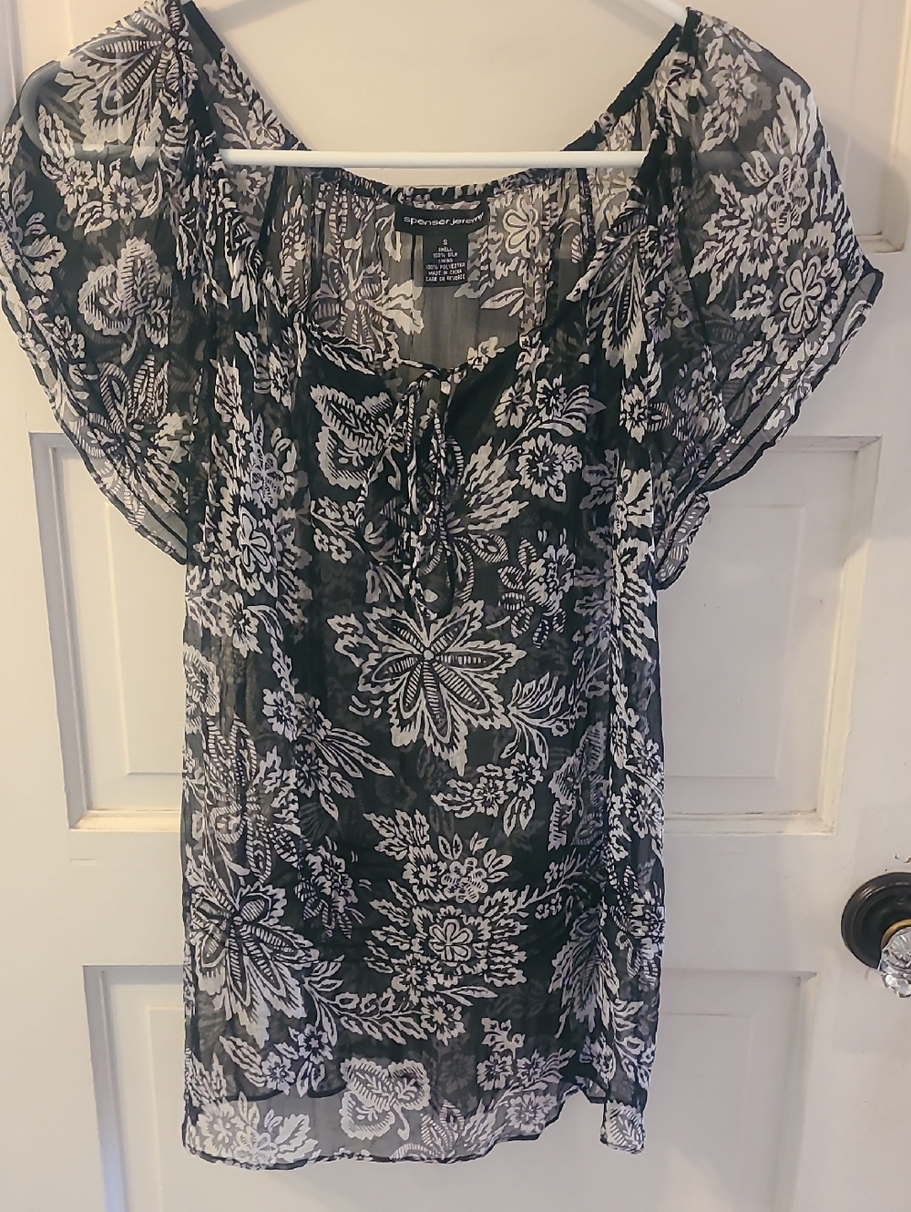 Spenser Jeremy Black & White Floral Sheer Blouse